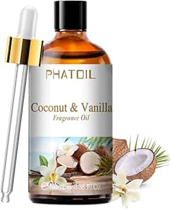 PHATOIL Coconut & Vanilla Fragrance Oils for Aromatherapy, Essential Oils for Diffusers for Home, Perfect for Candle Making, Soap Making and DIY Scented Products - 100ml