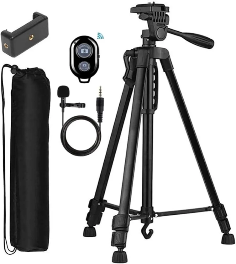Buy 3366 Adjustable Aluminum Alloy Tripod Compatible with All Smart Phones, Camera, Go Pro Maximum Operating Height 4.5 ft Maximum Load Capacity up to 5kg (with collar mic and shutter button) (Multicolor) Online at Low Prices in India - Amazon.in