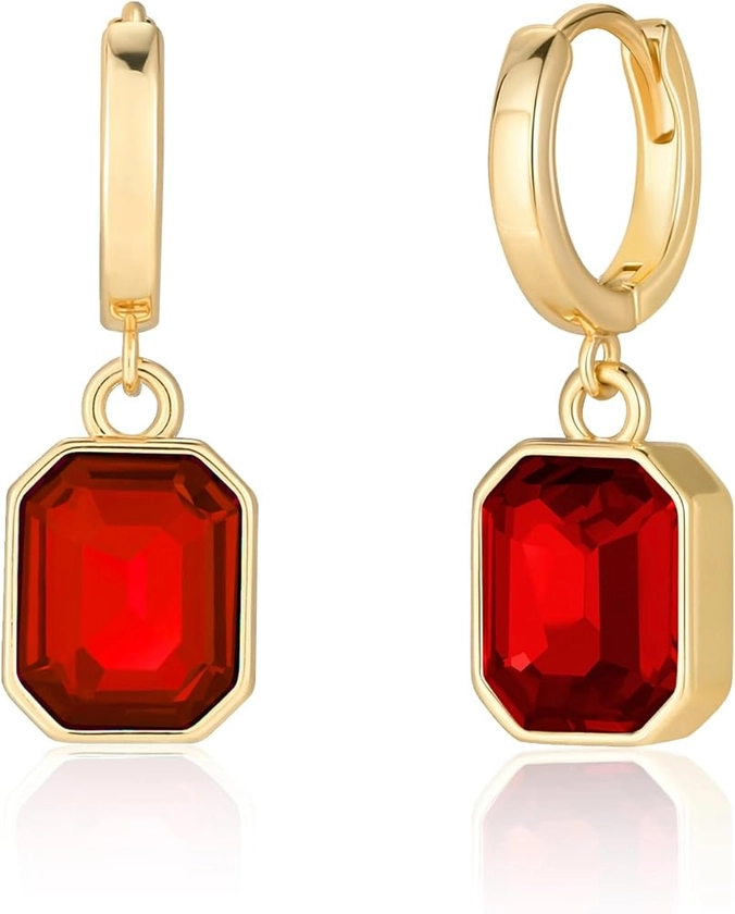 Birthstone Crystal Dangle Drop Earrings, 18K Gold Plated Huggie Hoop Hypoallergenic Earring Jewelry Gifts for Women