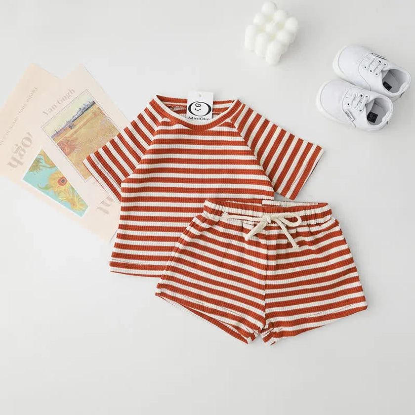 Baby 2-Piece Ribbed Striped Simple Set