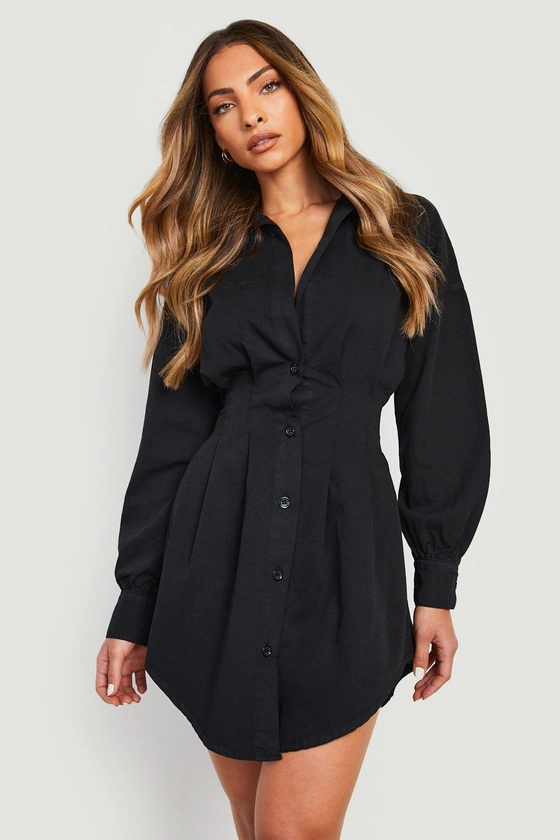 Dresses | Cinched Waist Denim Shirt Dress | boohoo