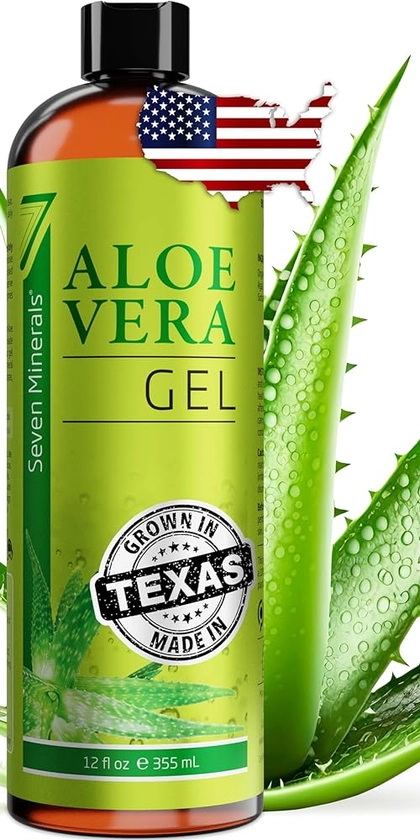 Amazon.com : Seven Minerals Organic Aloe Vera Gel from freshly cut 100% Pure Aloe - Big 12oz - HighestQuality, Texas grown, Vegan, Unscented - For Face, Skin, Hair, Sunburn relief : Beauty & Personal Care