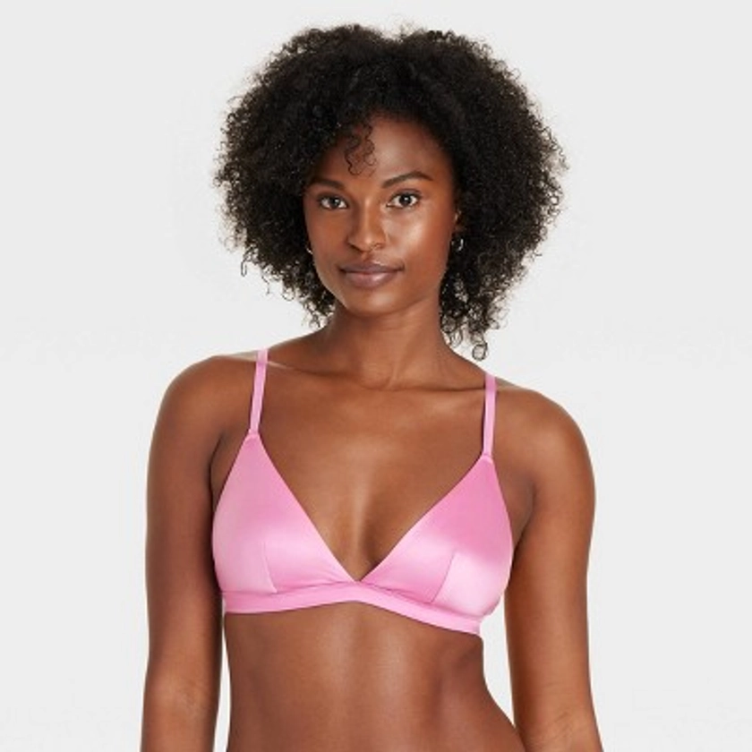 Women's Satin Unlined Triangle Bralette - Auden™ Pink Dahlia L