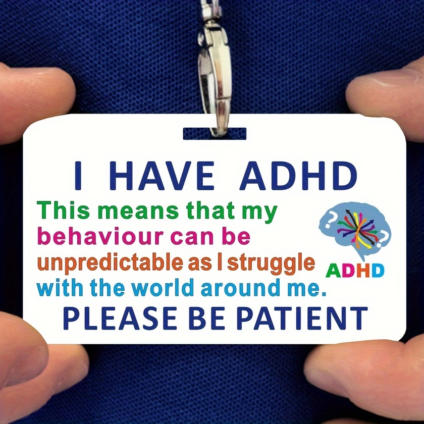 1pc 9*5.4cm 3.5*2.1inch I HAVE ADHD Caring Card, Warm Tips For ADHD People, PVC Waterproof Frosted Card, Suitable For ADHD People To Wear And Show, Ea