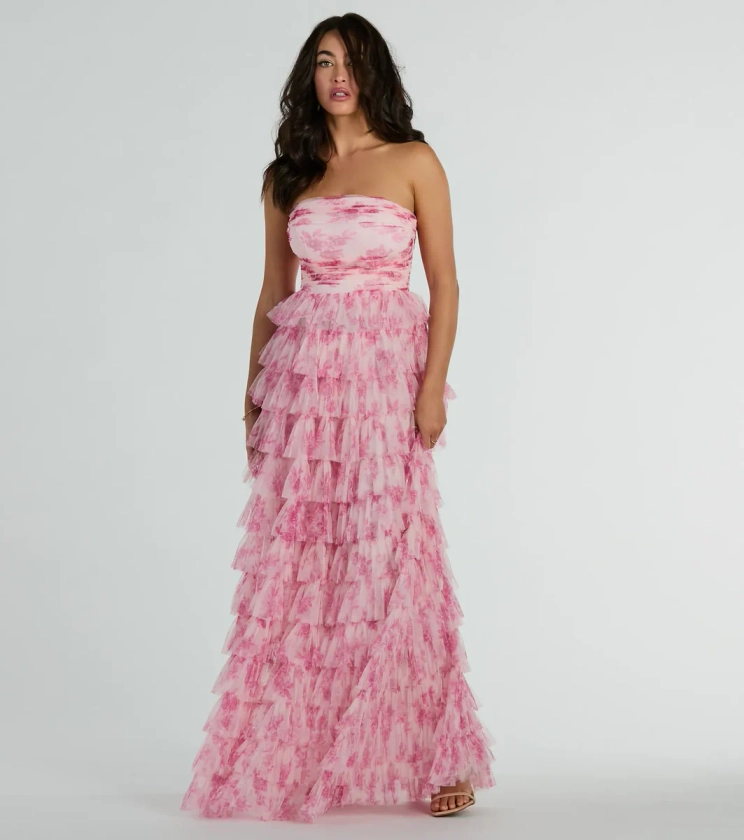 Liliane Garden Rose Ruffled A-Line Formal Dress
