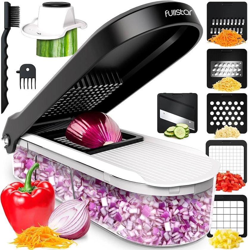 Amazon.com: Fullstar Vegetable Chopper, Cheese Slicer, Food Chopper, Veggie Chopper, Onion Chopper, Vegetable Chopper with Container, Mandoline Slicer & Cheese Grater (6 in 1 - White) : Home & Kitchen