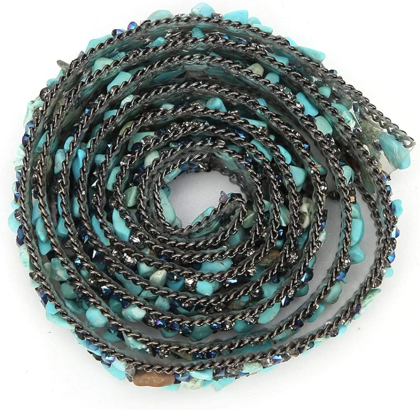 1M Rhinestone Ribbon, 1.5cm Width Hotfix Crystal Beaded Gravel Trim Ribbon Chain Clothes Shoes Decoration(Blue)