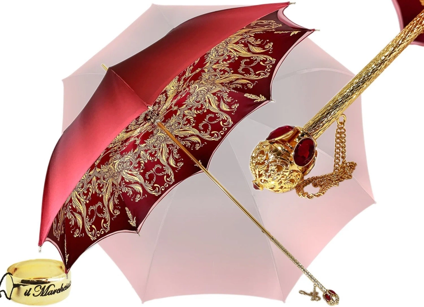 Beautiful Red Women's Umbrella with Printed Peacock Design Hight Quality Luxury Umbrella