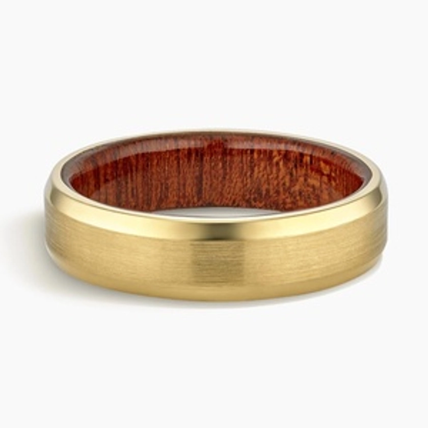 18K Yellow Gold Sapele Wood Satin Finish 6mm Wedding Ring