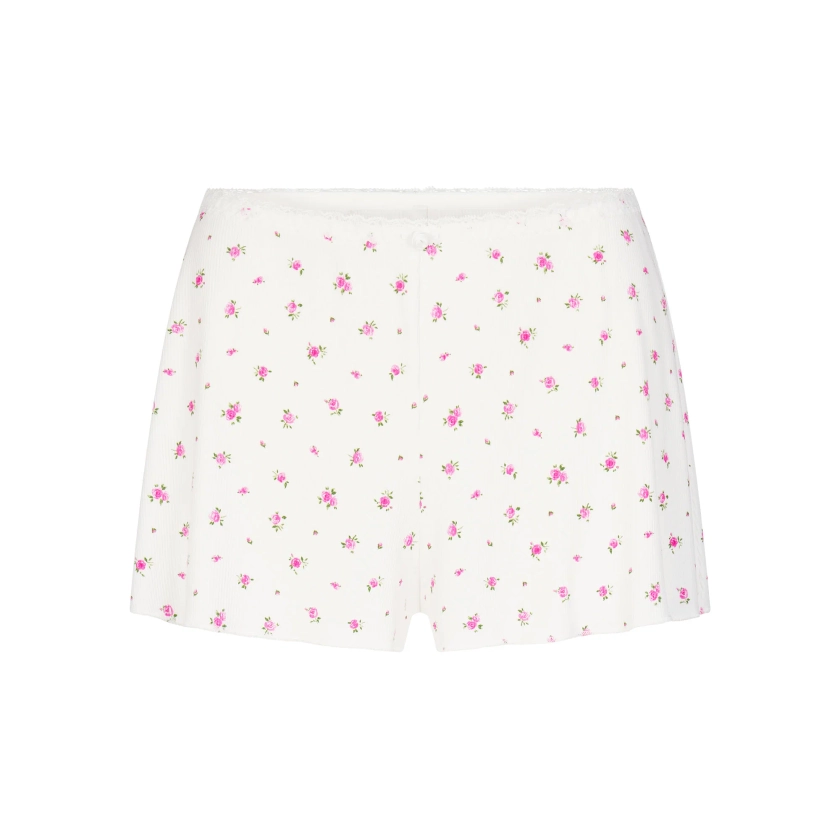 SOFT LOUNGE LACE SHORT | NEON ORCHID ROSE PRINT