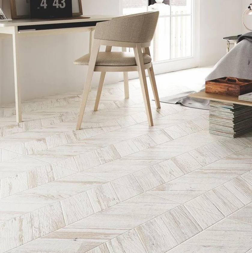 Spiga Olson Blanco Wood-Look Chevron Porcelain Tile