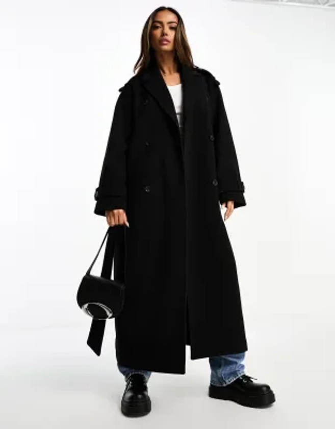 Monki - Trench-coat long à ceinture - Noir | ASOS