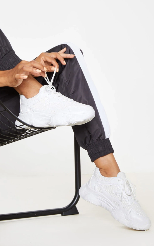 White Bubble Sole Lace Up Sneakers