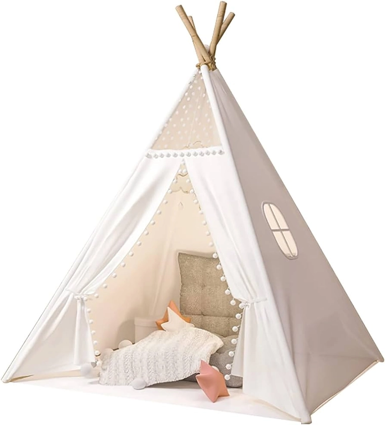 Trafagala Kids Teepee Tent White 160cm CE Certified Childrens Teepee Play Tent Indoor Outdoor Tipi Playhouse Garden Beach Wigwam