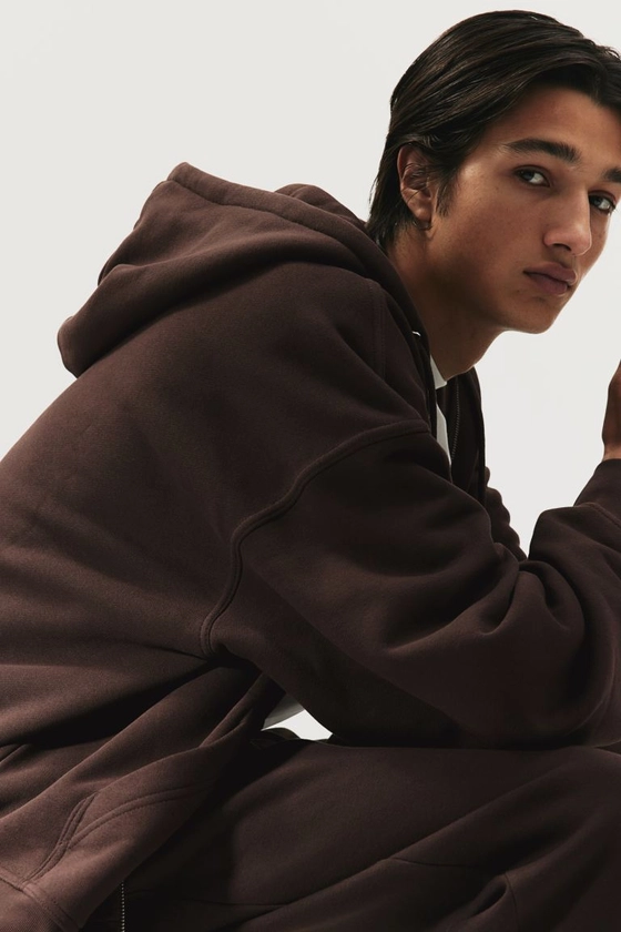 Oversized Fit Zip-through hoodie - Dark brown - Men | H&M GB
