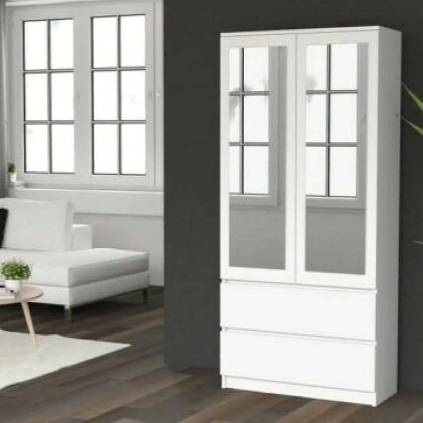 WHATSIZE ENTERPRISE - Modern Double Wardrobe with Drawers - 2 Door Cupboard Contemporary Bedroom Furniture with Mirrors - White : Amazon.co.uk: Home & Kitchen