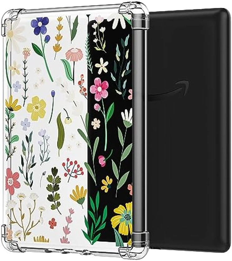 MoKo Étui Compatible avec 6,8" Kindle Paperwhite 11 Gén 2021, Coque Premium Flexible en TPU pour Kindle Paperwhite Édition Signature, Coque de Protection Arrière Souple, Fleurs