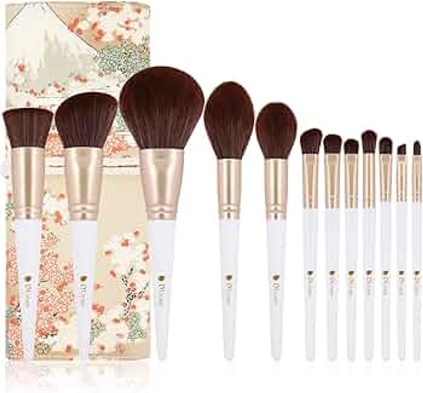 DUcare Makeup Brushes with case 12pcs Makeup Brush set Premium Synthetic Foundation Powder Concealers Blending Eye Shadows Face Make up Brushes (White gold)