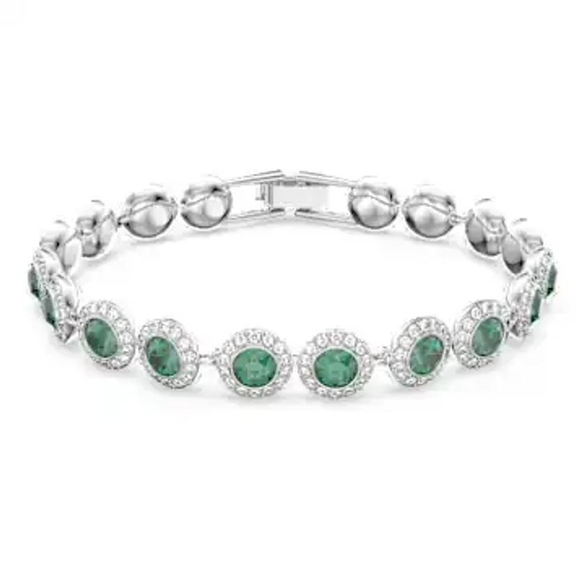 Una Angelic Tennis bracelet, Round cut, Pavé, Medium, Green, Rhodium plated by SWAROVSKI