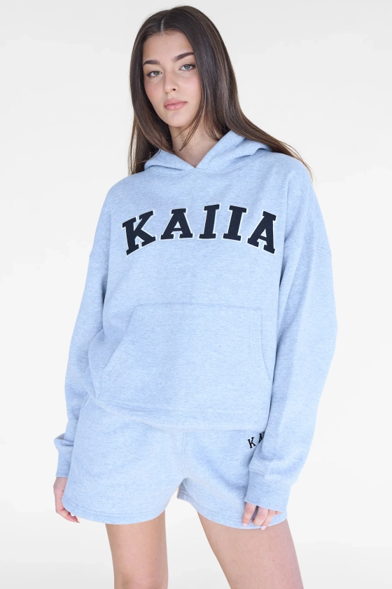 Kaiia Slogan Oversized Hoodie Grey Marl & Black