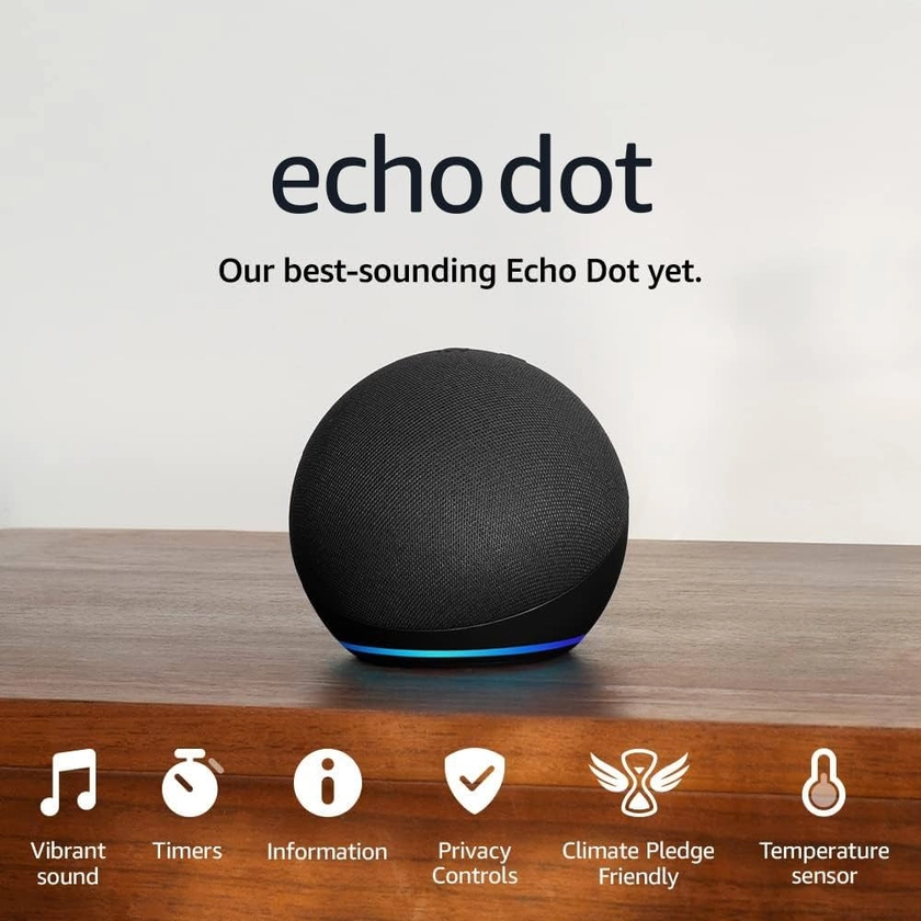 Echo Dot (5th generation, 2022 release) | Big vibrant sound Wi-Fi and Bluetooth smart speaker with Alexa | Charcoal