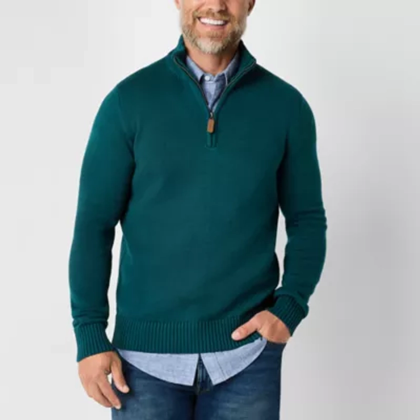 St. John's Bay Quarter Zip Mens Mock Neck Long Sleeve Pullover Sweater - JCPenney