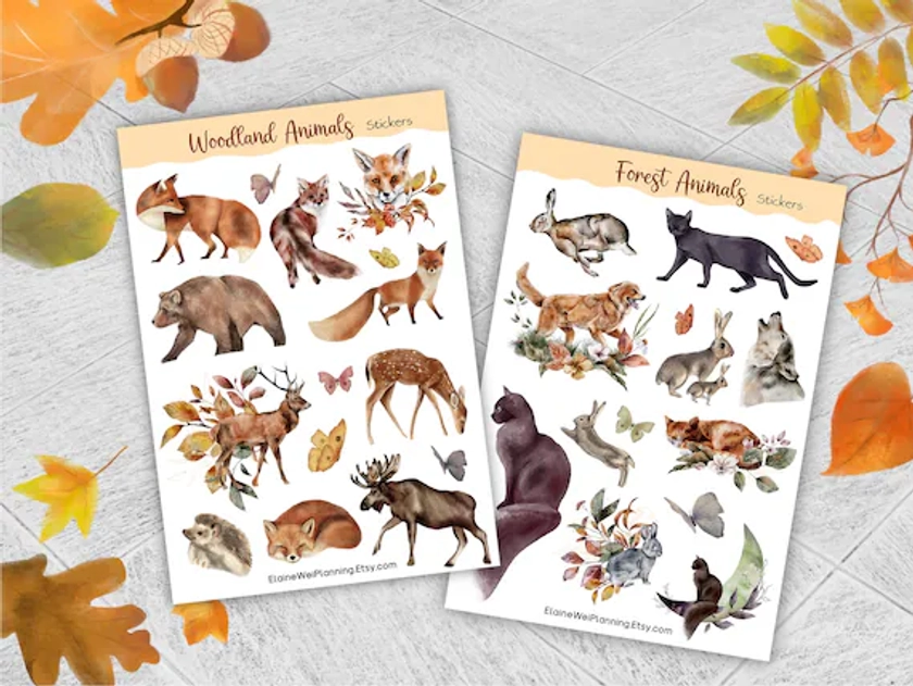 woodland sticker sheet| forest animal| nature woodland| in the woods| journal sticker| wilderness| wilds| birds| fox| woodland theme sticker