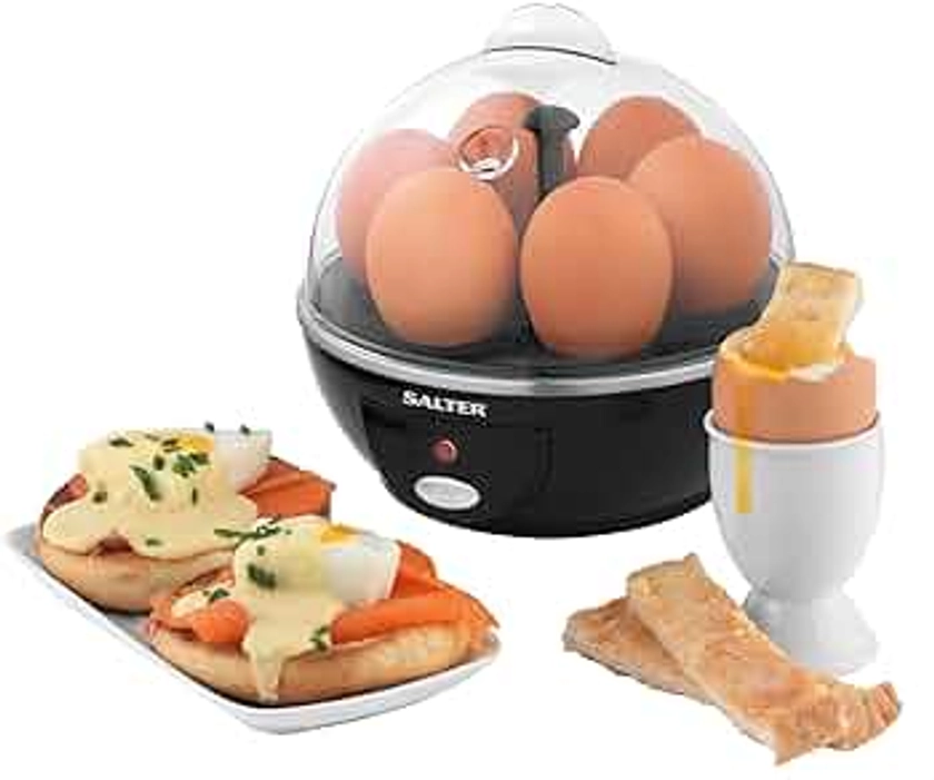 Salter EK2783 Electric Egg Boiler - Cooking Rack Holds Up To 6 Eggs, For Soft, Medium Or Hard Boiled, Includes 2 Poaching Trays & Water Measuring Cup, Auto Shut Off Function, Energy Efficient, 430W