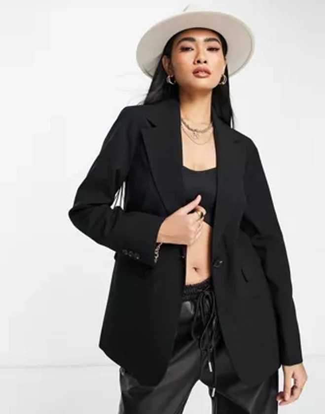 Topshop - Blazer ajusté à boutonnage simple - Noir | ASOS