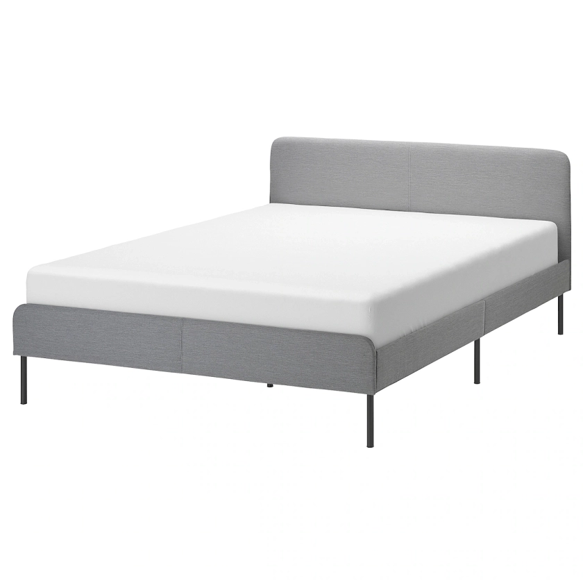 SLATTUM Upholstered bed frame - Knisa light grey Standard Double