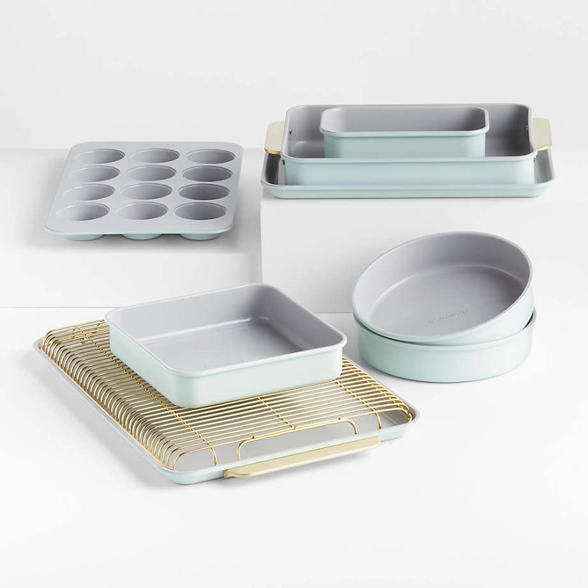 Caraway Complete 11-Piece Silt Green Ceramic Bakeware Set + Reviews | Crate & Barrel