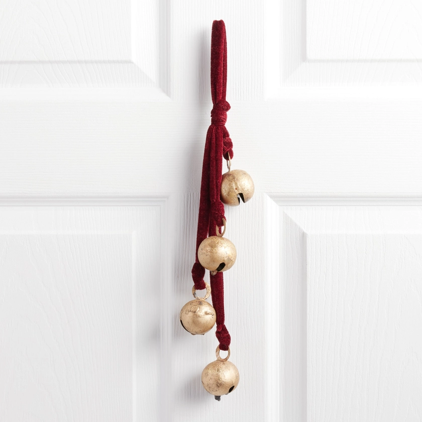 Antiqued Gold Metal Bell And Burgundy Velvet Hanging Decor - World Market