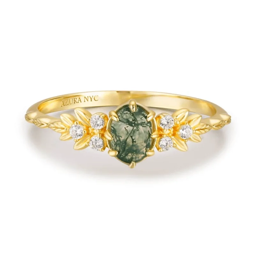 Wildflower Moss Agate Ring Solid Yellow Gold©