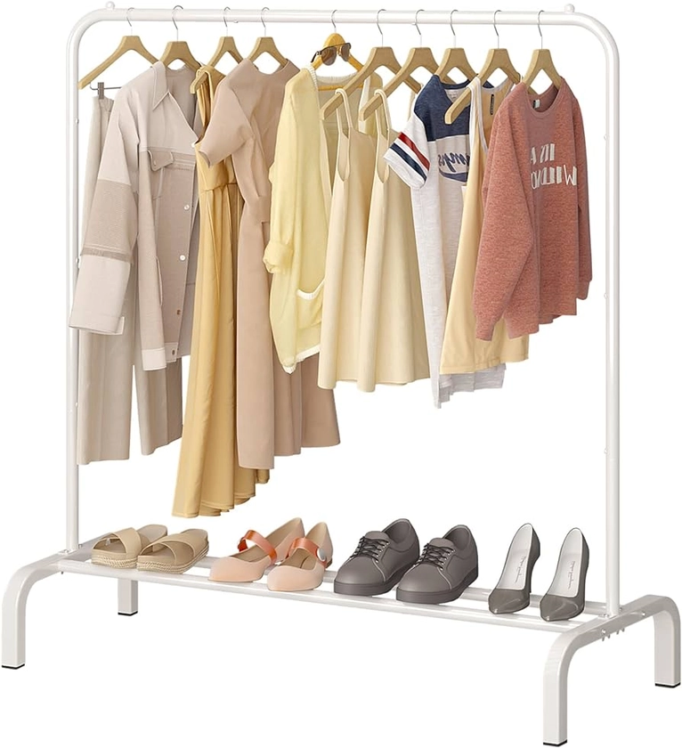 JIUYOTREE Metal Clothes Rail 110 CM Clothing Rack Rail Coat Rail with Bottom Rack for Clothes, Coats, Skirts, Shirts, Sweaters, White : Amazon.co.uk: Home & Kitchen