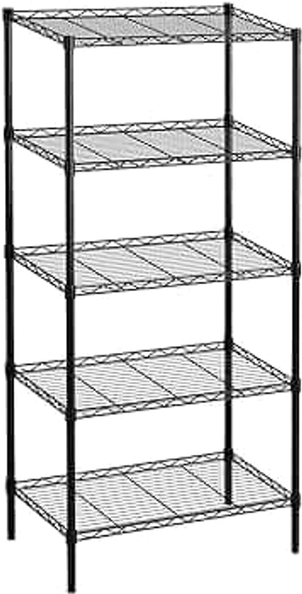 5-Tier Storage Shelves Wire Shelving Unit Adjustable Metal Shelf Organizer Unit for Kitchen Laundry Garage (Black)