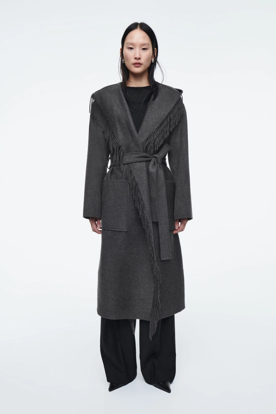 FRINGED DOUBLE-FACED WOOL COAT