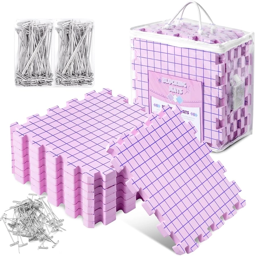 Blocking Mats for Knitting & Crochet Projects,9 Pack Crochet Blocking Board,Blocking Board for Crocheting, Extra Thick Knitting Blocking Mats with 150 T-Pins and Storage Bag