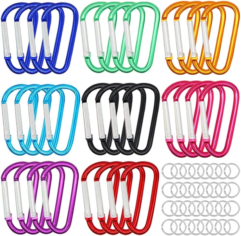 H&W 32 Pcs Carabiner Clip,1.8" Small Carabiner Keychain D Ring 8 Colors,Aluminum Durable Spring Snap Hooks with Gift Steel Rings 32pcs for Outdoor Camping Hiking Fishing : Amazon.co.uk: Sports & Outdoors