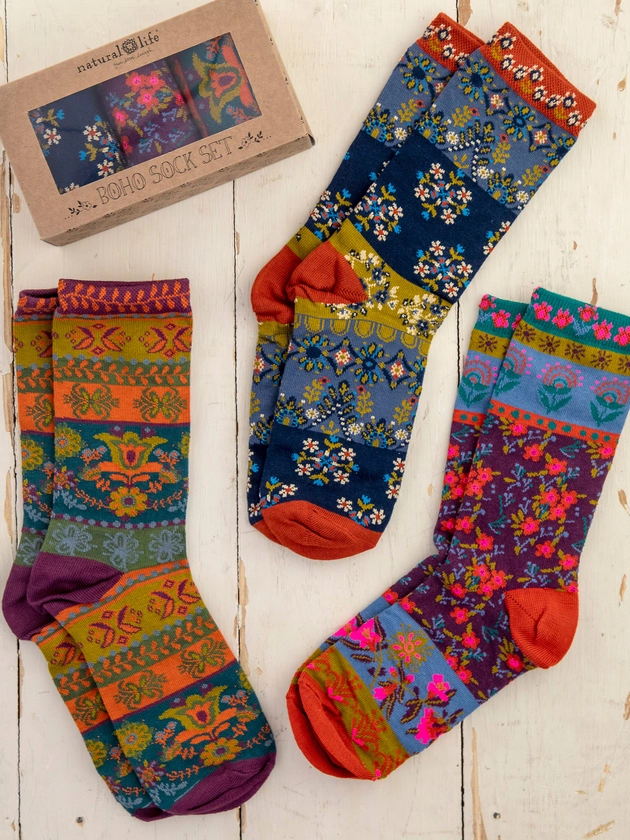 Boxed Boho Sock, Set of 3 - Plum Floral – Natural Life