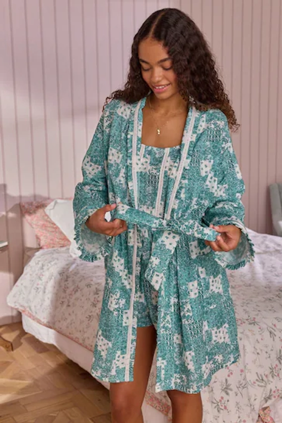 Buy Laura Ashley Green Patchwork Print Textured Cotton Woven Robe from the Next UK online shop