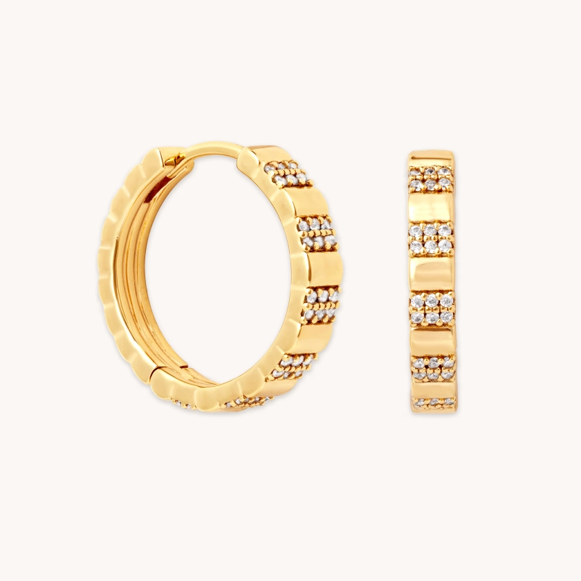 Pleated Gold Crystal Hoops | Astrid & Miyu Earrings