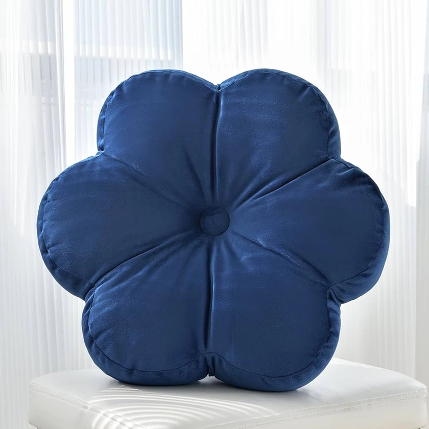 Flower Pillow, Flower Shaped Pillow with Velvet for Couch Bed Chair Sofa, Home Decor Floor Seating Cushion Cute Throw Pillows for Living Room Bedroom (15 Inches, Navy Blue)