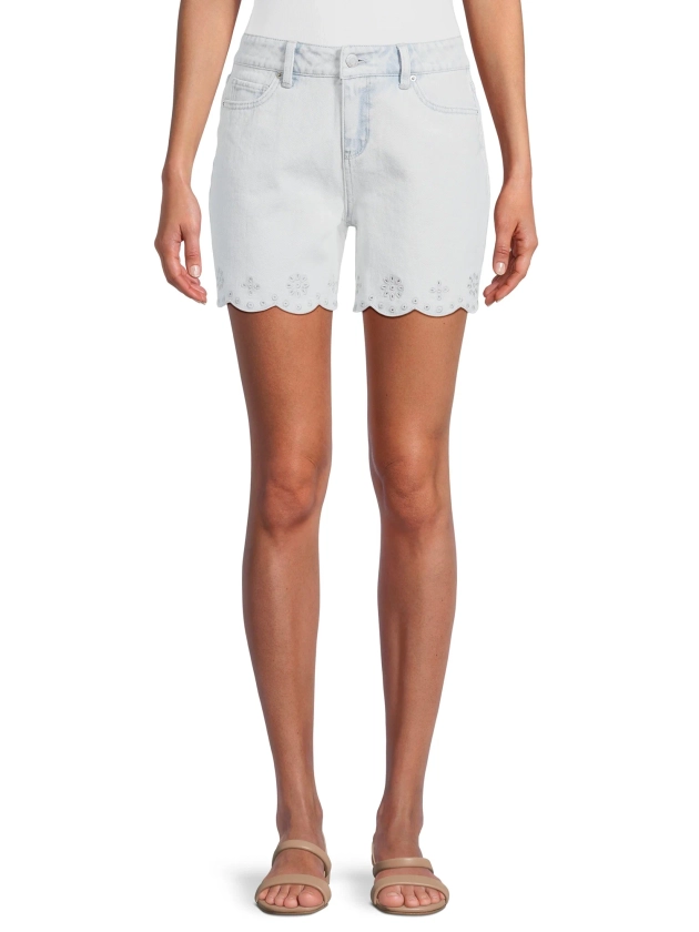 Time and Tru Women's Mid Rise Scallop Eyelet Hem Denim Shorts, 5” Inseam, Sizes 2-20 - Walmart.com