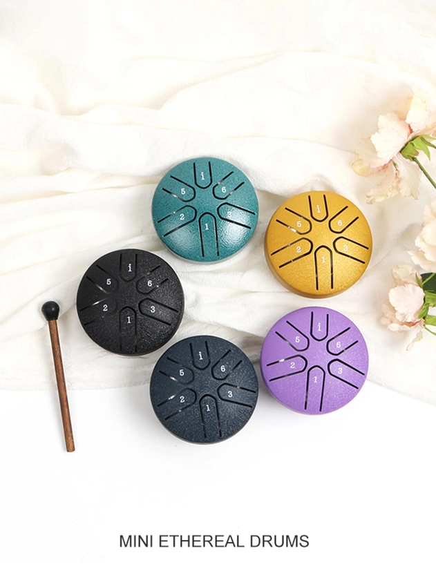 1pc 3 Inch 6-Tone Mini Steel Tongue Drum Portable Hand Drum Percussion Instrument For Beginner Halloween Decoration