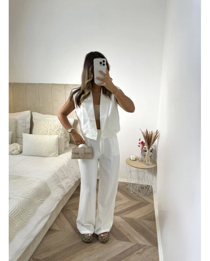 Ensemble blazer sans manches blanc