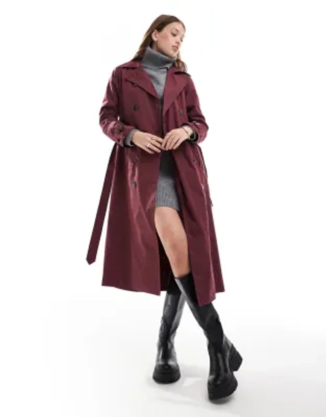 Brave Soul - Imperméable enduit à ceinture - Bordeaux | ASOS