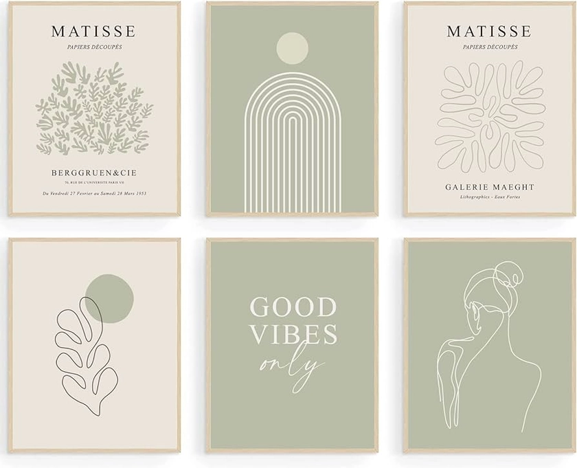 KBKBART Sage Green Matisse Wall Art Prints, Abstract Matisse Wall Art Exhibition Posters, Minimalist Women Body Line Art Leaf Boho Art Prints, Gallery Wall Decor（8x10inch, Unframed