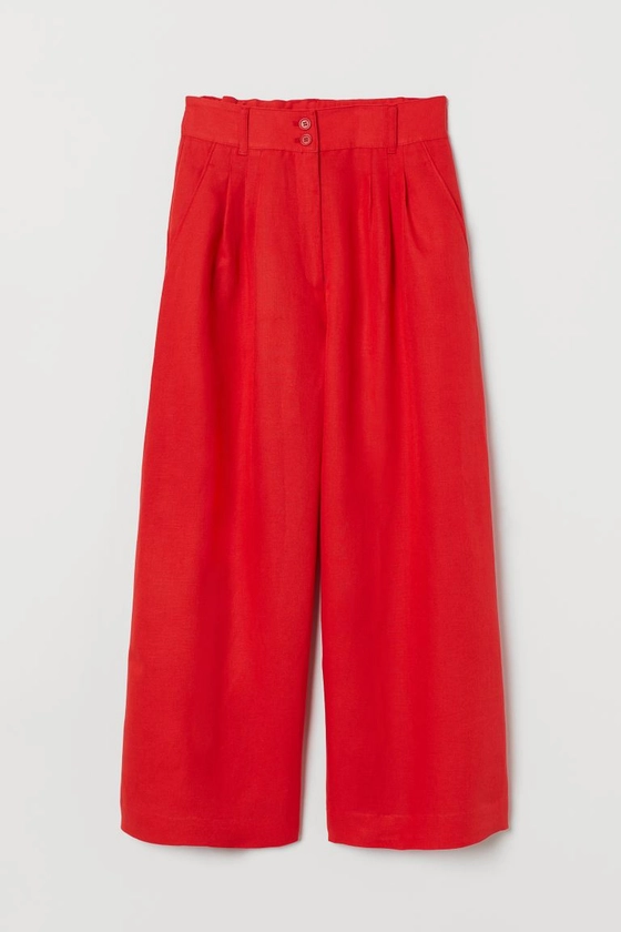 Wide linen-blend trousers - Red - Ladies | H&M GB