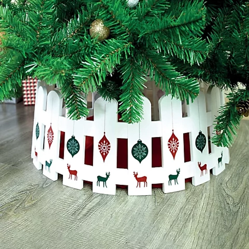 SA Products Picket Fence Tree Skirt - Christmas Fence for Real and Artificial Trees - Red and Green Reindeer Patterns - 54x49x22cm | DIY at B&Q