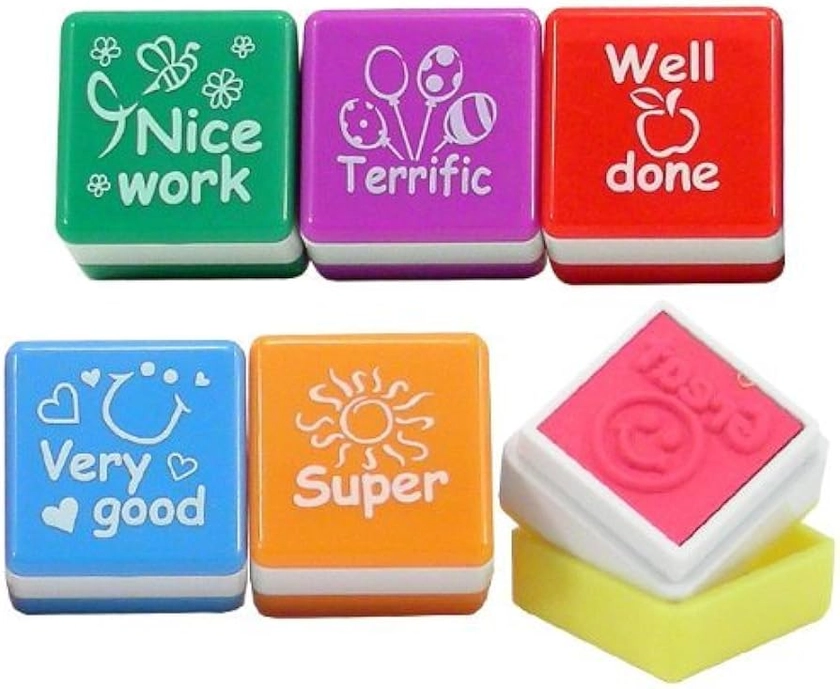 MunchieMoosKids 6X Teachers Stampers Well Done, Super, Great, Nice Work, Very Good, Terrific : Amazon.co.uk: Stationery & Office Supplies